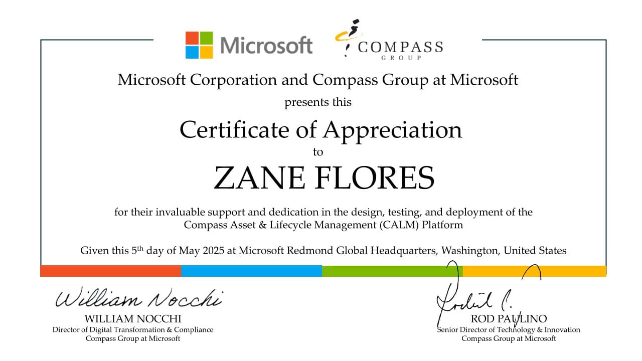 Microsoft Certificate of Appreciation